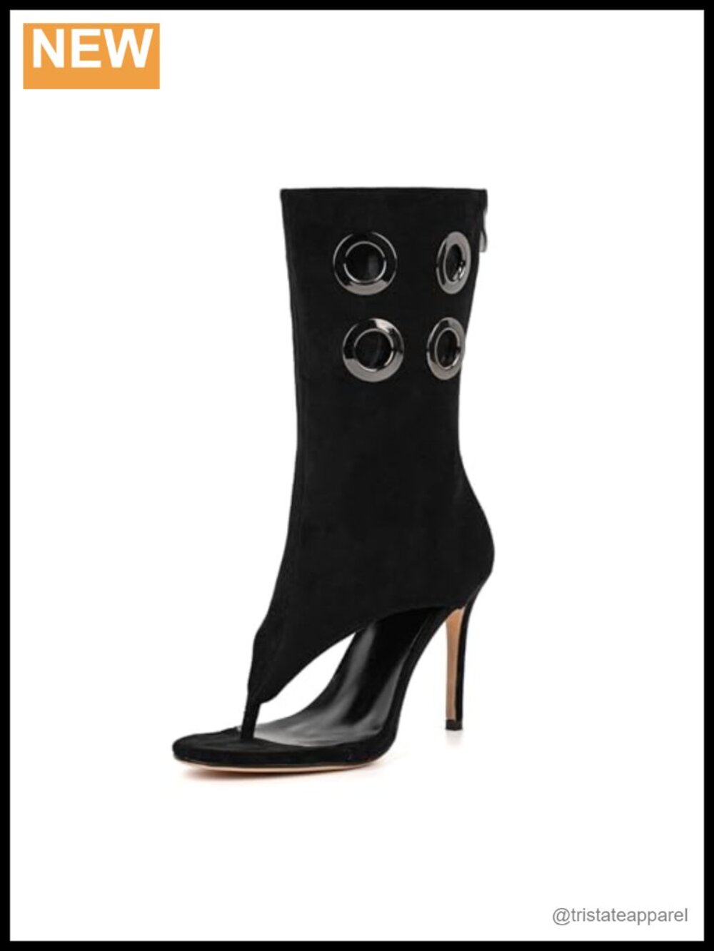 Women's Faux Leather Stiletto Mid-Calf Boots with Metal Ring Thong Design Party